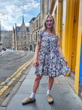 Load image into Gallery viewer, Purple and Cream Rose Smock Dress