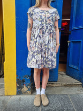 Load image into Gallery viewer, Purple and Cream Rose Smock Dress