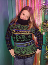 Load image into Gallery viewer, Black & Green Betty Barclay Roll-neck Vintage Jumper
