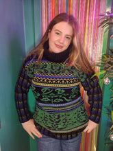 Load image into Gallery viewer, Black & Green Betty Barclay Roll-neck Vintage Jumper