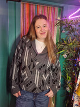 Load image into Gallery viewer, Grey & White Button Neck Jumper