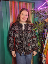 Load image into Gallery viewer, Grey & Black Floral Vintage Cardigan