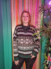 Load image into Gallery viewer, Green and Cream Zipper Sweater