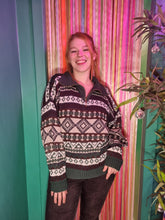 Load image into Gallery viewer, Green and Cream Zipper Sweater