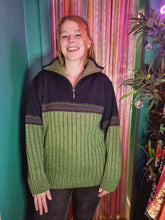 Load image into Gallery viewer, Green and Navy Quarter Zip Jumper