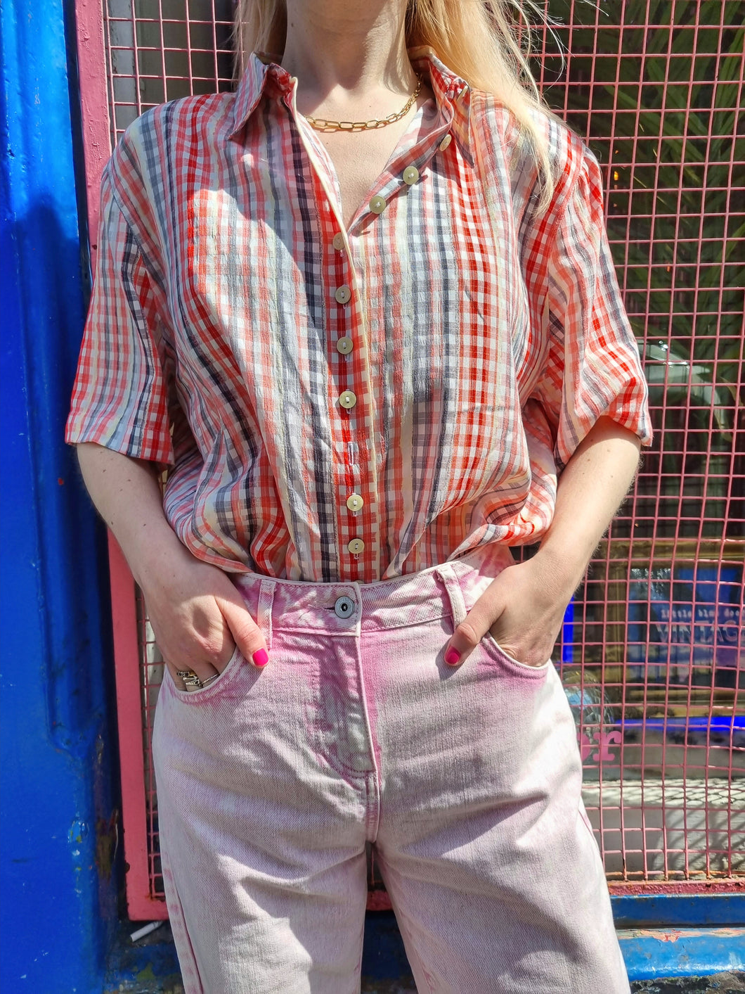 Pink and Grey Gingham Shirt