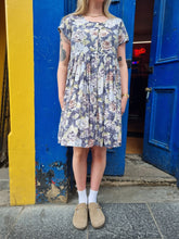 Load image into Gallery viewer, Purple and Cream Rose Smock Dress
