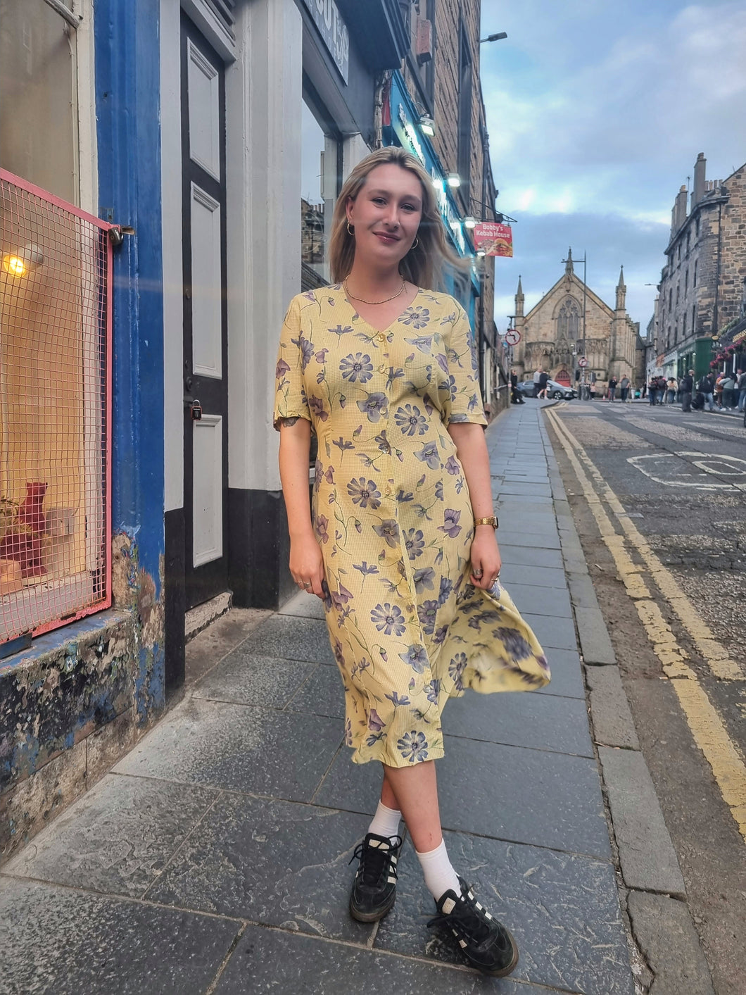 Yellow Gingham and Bluebell Dress