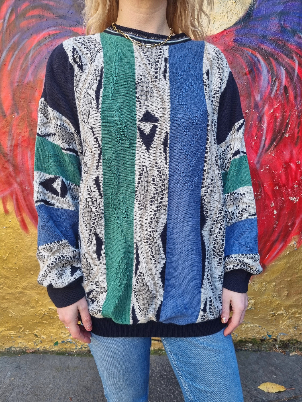 Green and Blue Textured Sweater