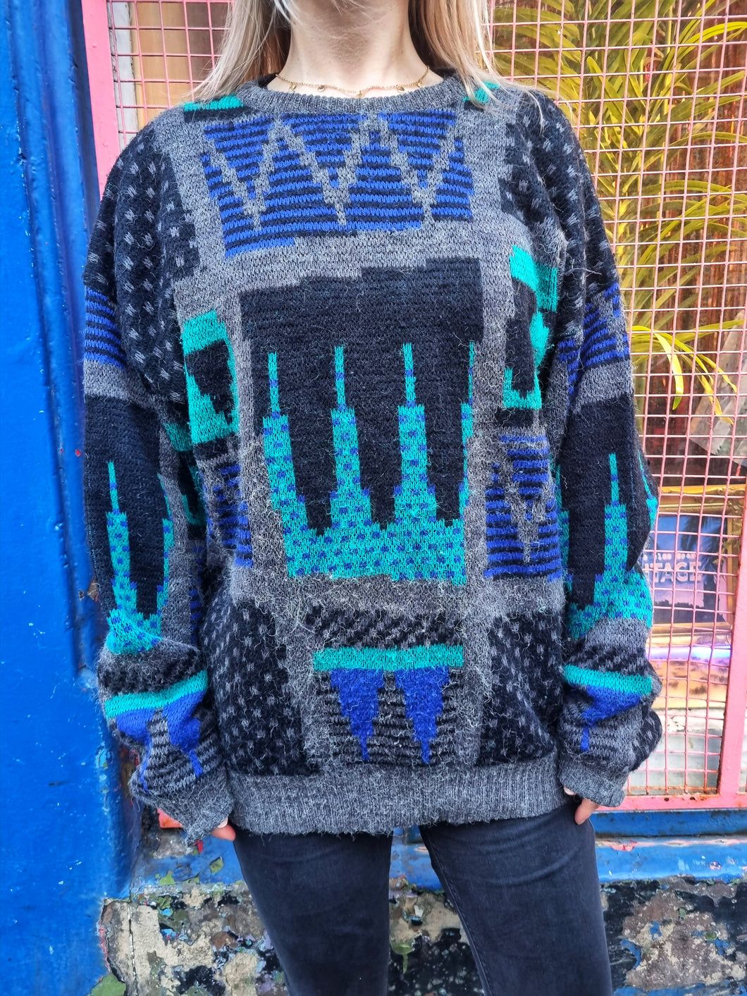 Blue and Turquoise Shapes Sweater