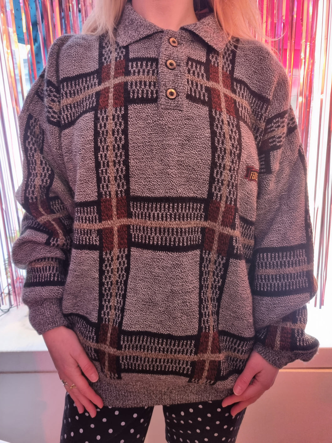 Grey Check Collared Sweater