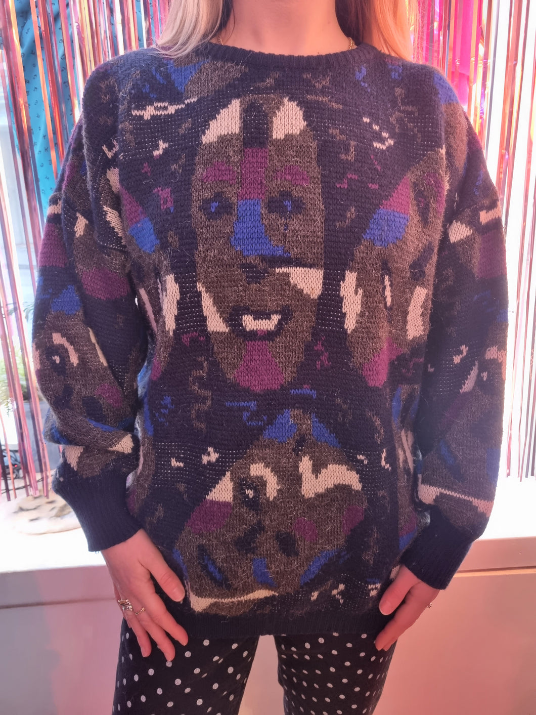 Grey and Purple Faces Sweater