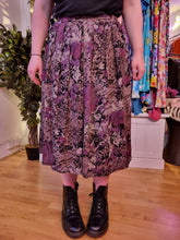 Load image into Gallery viewer, Purple and Grey Floral Midi Skirt
